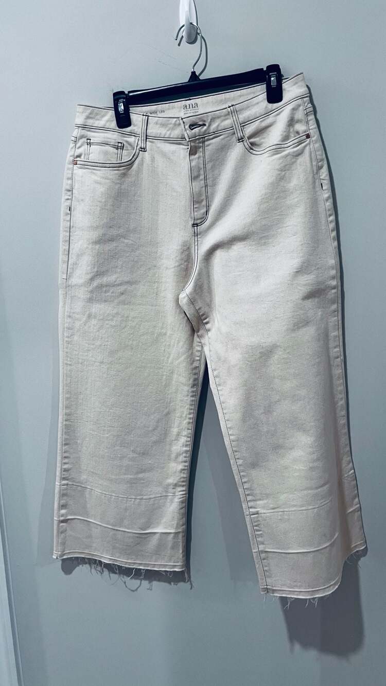 ANA A New Approach Wide Leg Crop Jeans Size 14 Cream Raw Hem NWOT - Picture 2 of 5